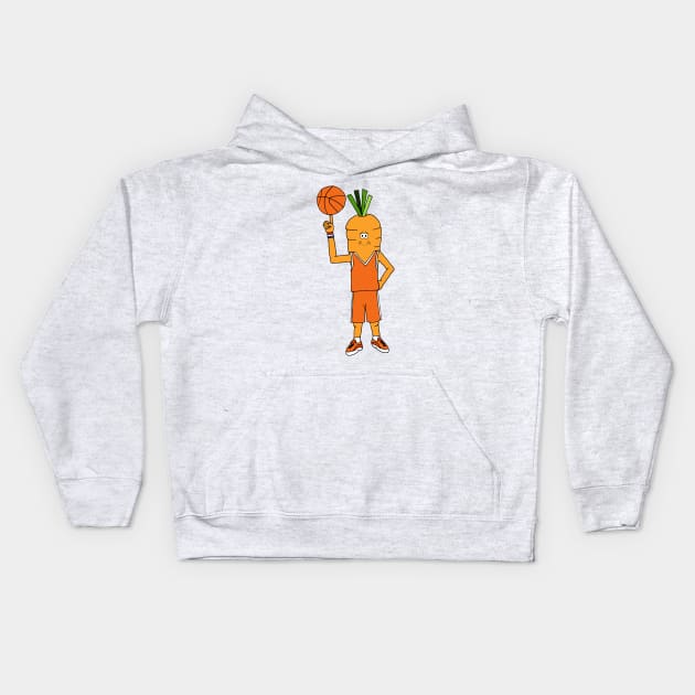 Funny Basketball Player Carrot Character Kids Hoodie by HotHibiscus